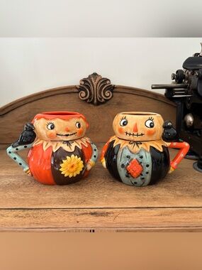 Johanna Parker Girl Boy Scarecrow Mugs Retro Fall Halloween Decor